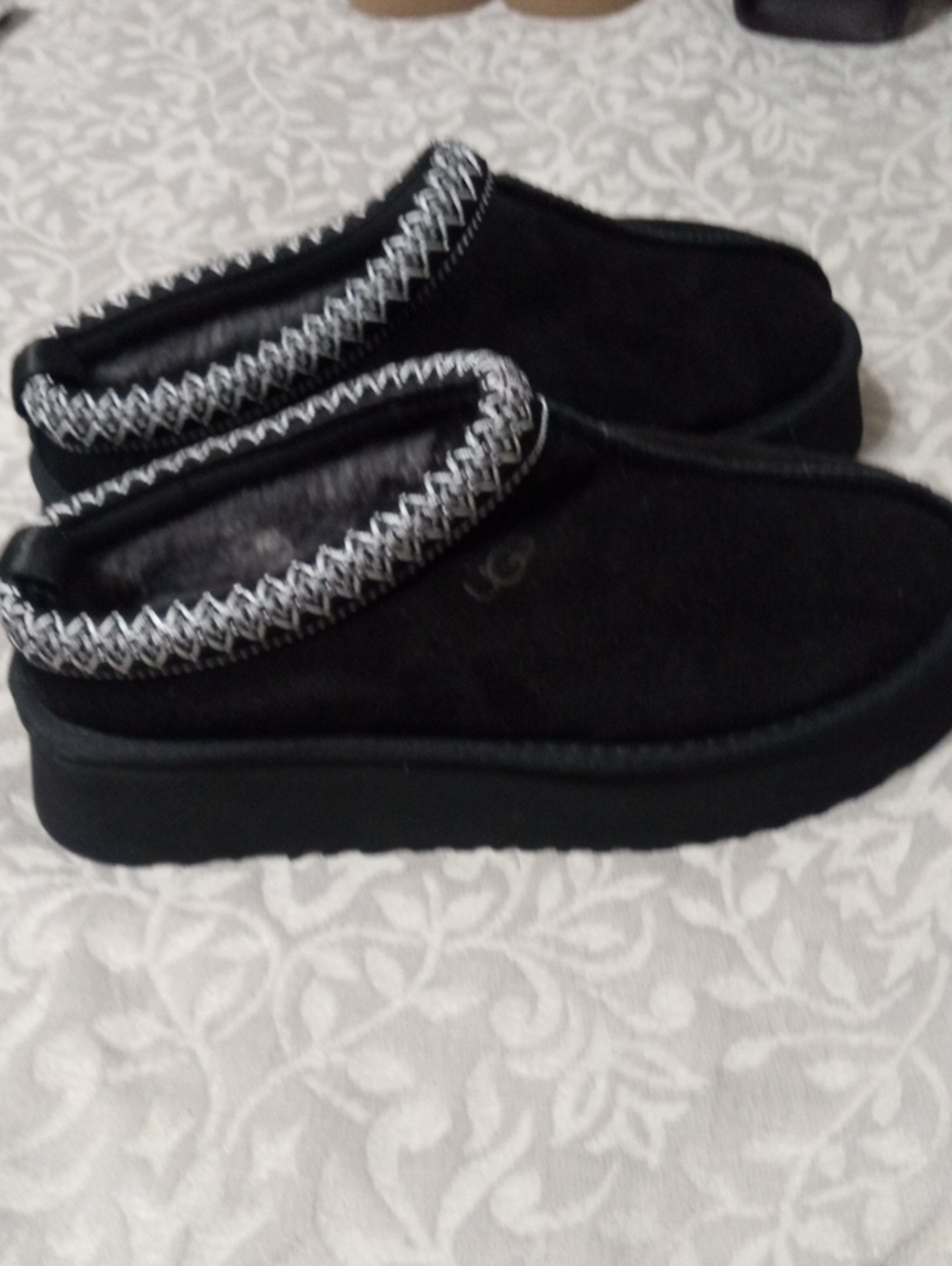 UGG Black Suede Slip-On Loafers with Contrast Trim